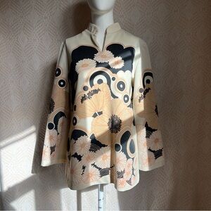 Vintage Late 60s Early 70s Hippy Mod Art Nouveau Revival Print Tunic Shirt S/M
